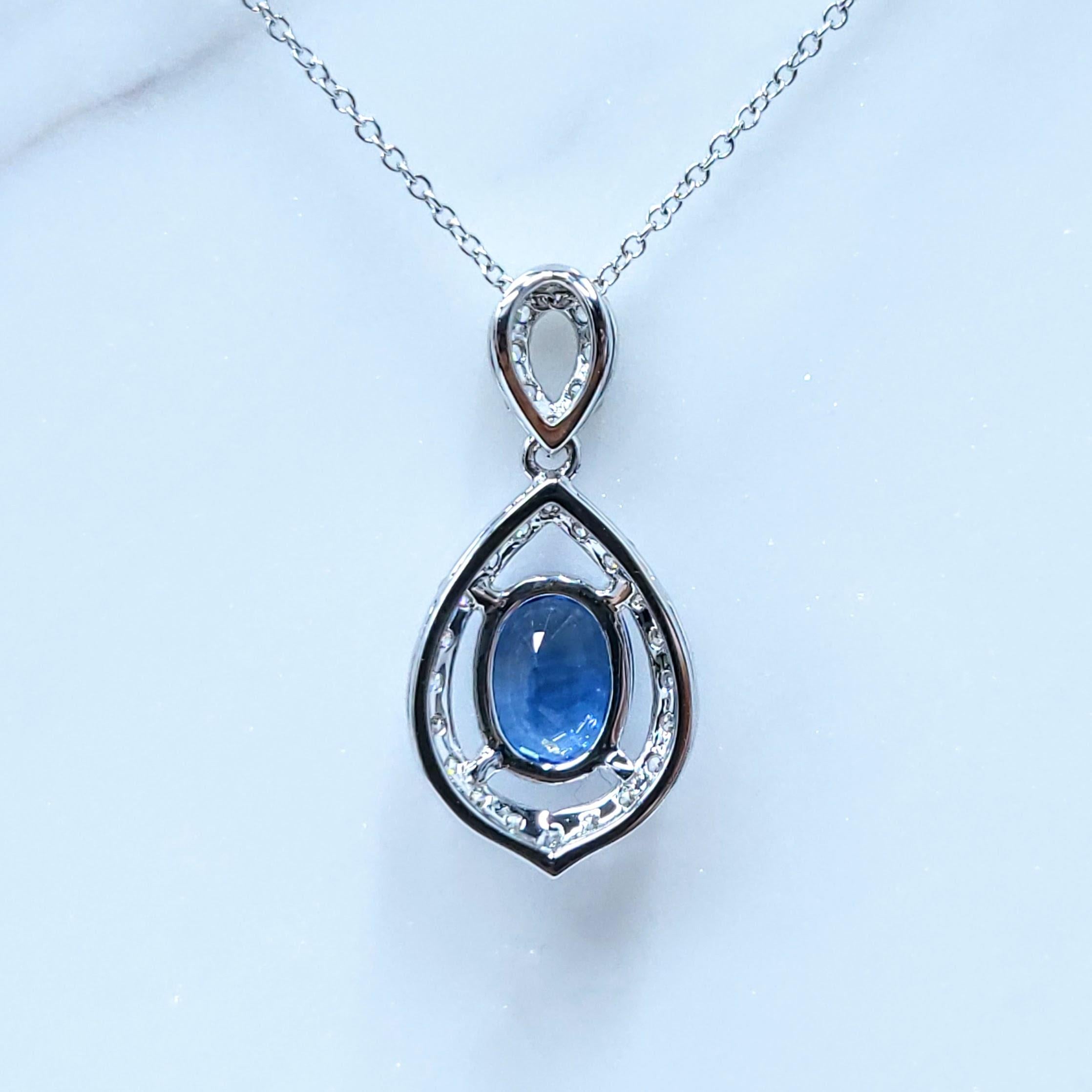 IGI-zertifizierter Anhänger mit 1,73 Karat Saphir und Diamant aus 18 Karat Weißgold im Angebot 2