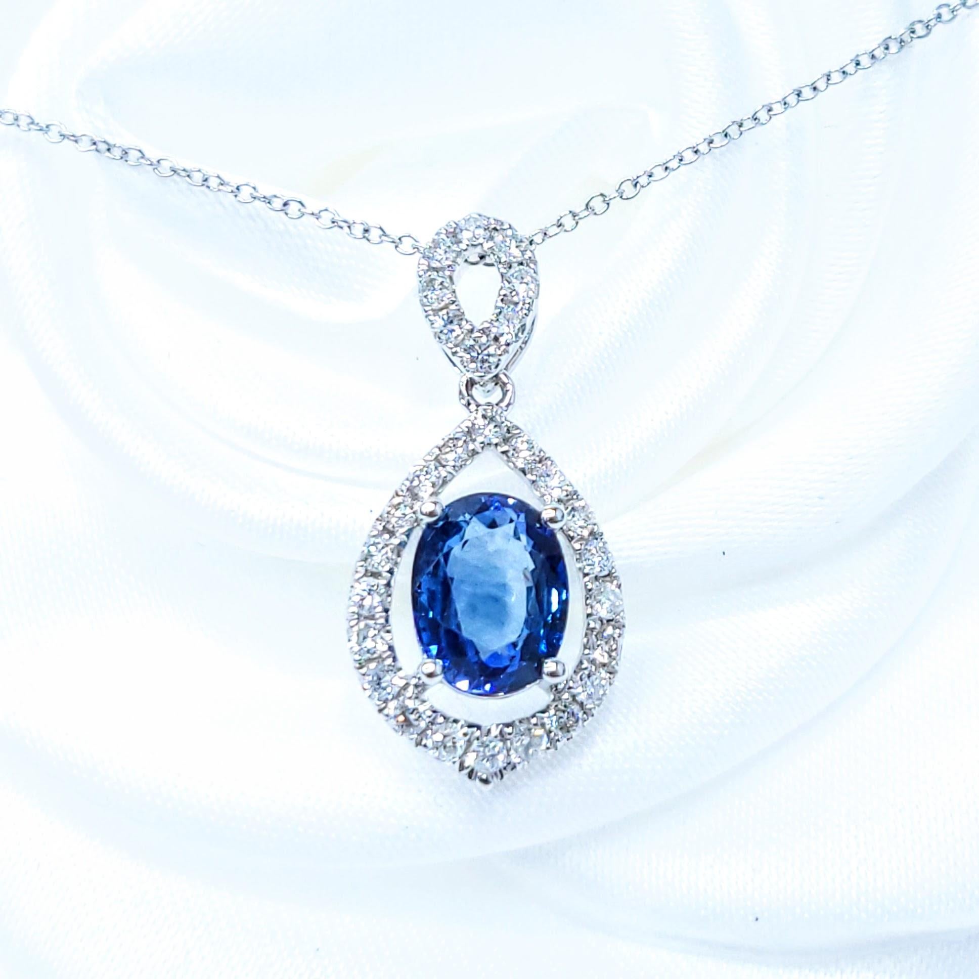 IGI-zertifizierter Anhänger mit 1,73 Karat Saphir und Diamant aus 18 Karat Weißgold im Angebot 3