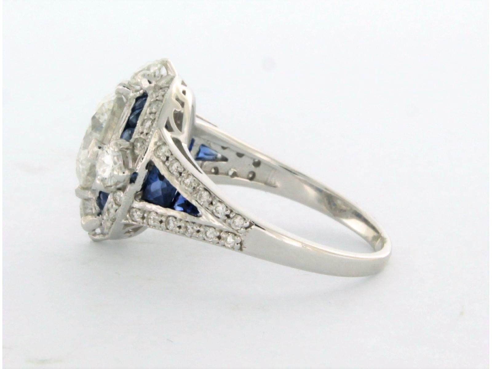 Brilliant Cut IGI Certified 1.74 Carat Diamond Sapphire Ring 14k white Gold For Sale