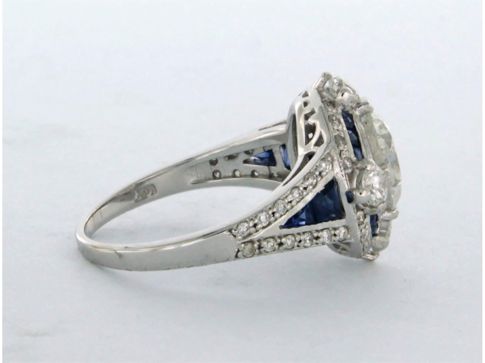 Women's IGI Certified 1.74 Carat Diamond Sapphire Ring 14k white Gold For Sale