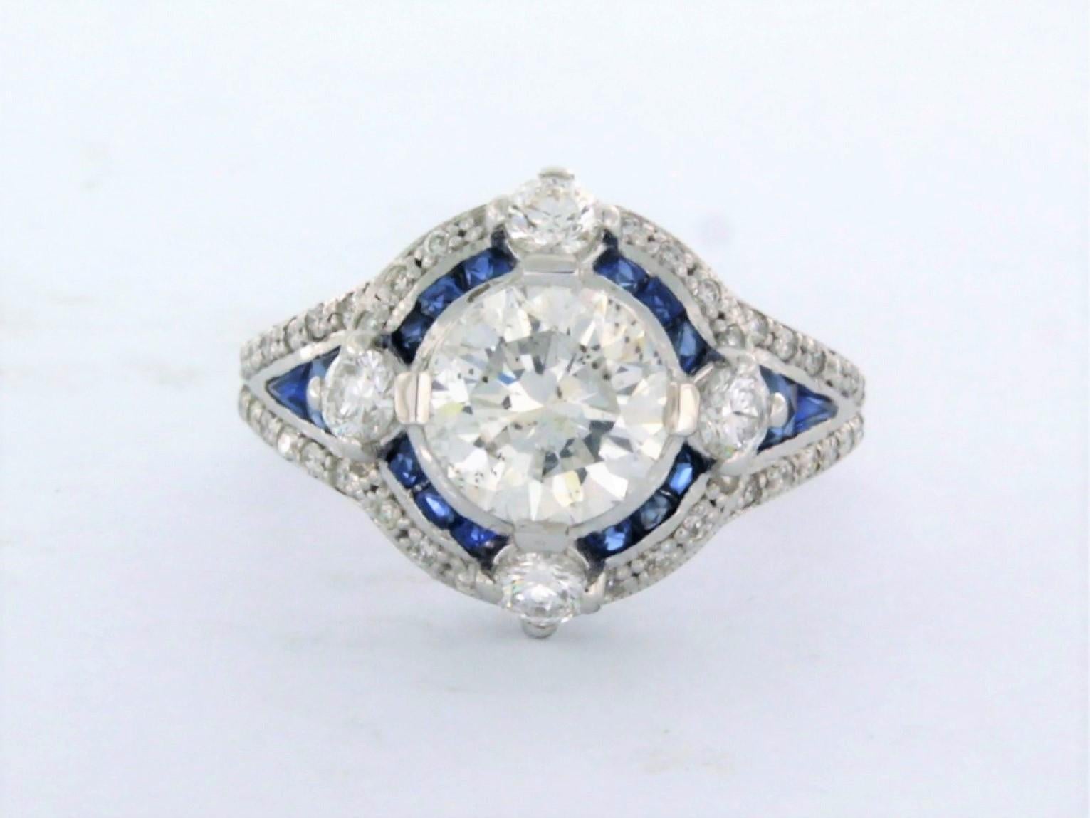 IGI Certified 1.74 Carat Diamond Sapphire Ring 14k white Gold For Sale 1