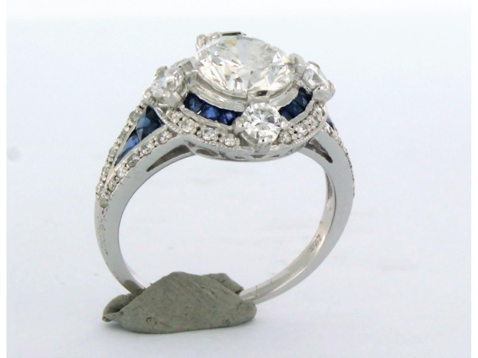IGI Certified 1.74 Carat Diamond Sapphire Ring 14k white Gold For Sale 2