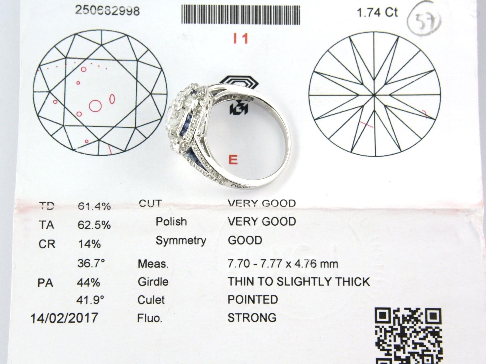 IGI Certified 1.74 Carat Diamond Sapphire Ring 14k white Gold For Sale 3