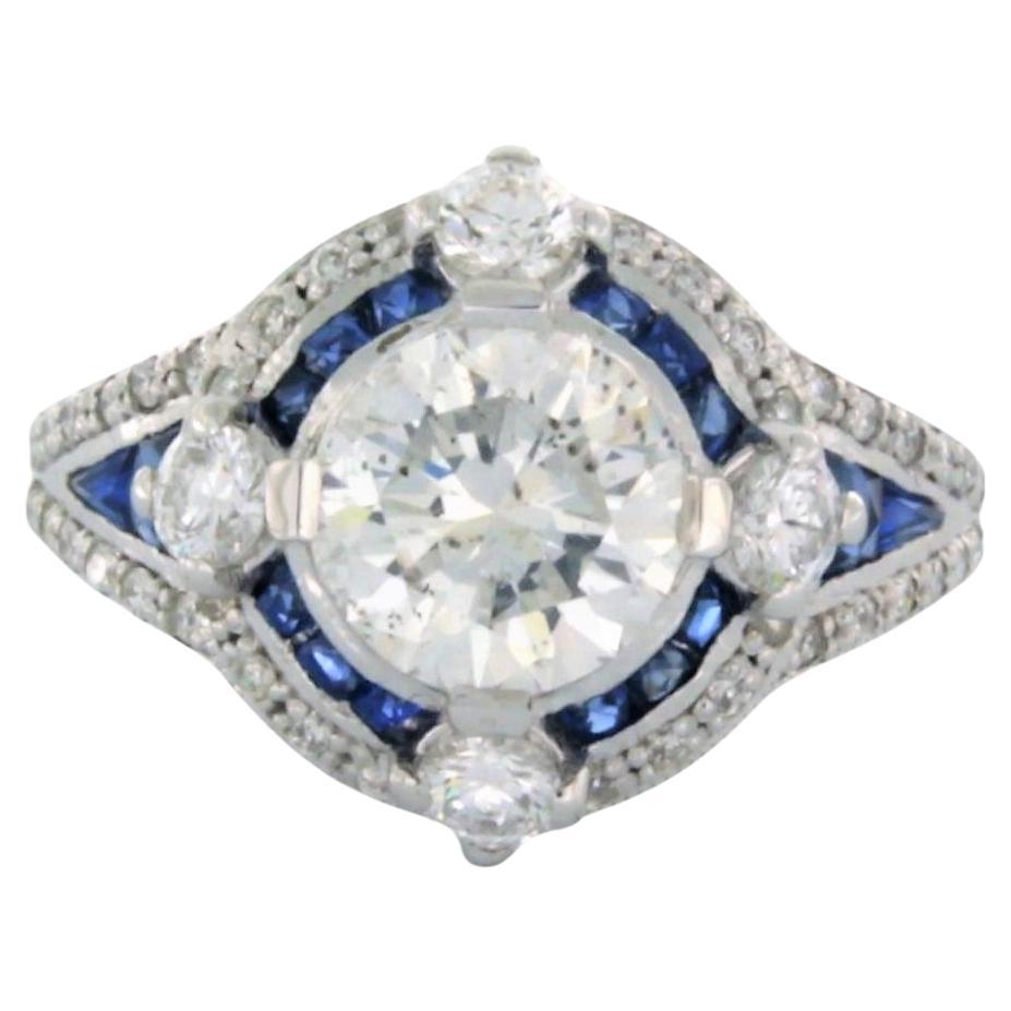 IGI Certified 1.74 Carat Diamond Sapphire Ring 14k white Gold For Sale