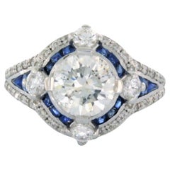 IGI Certified 1.74 Carat Diamond Sapphire Ring 14k white Gold