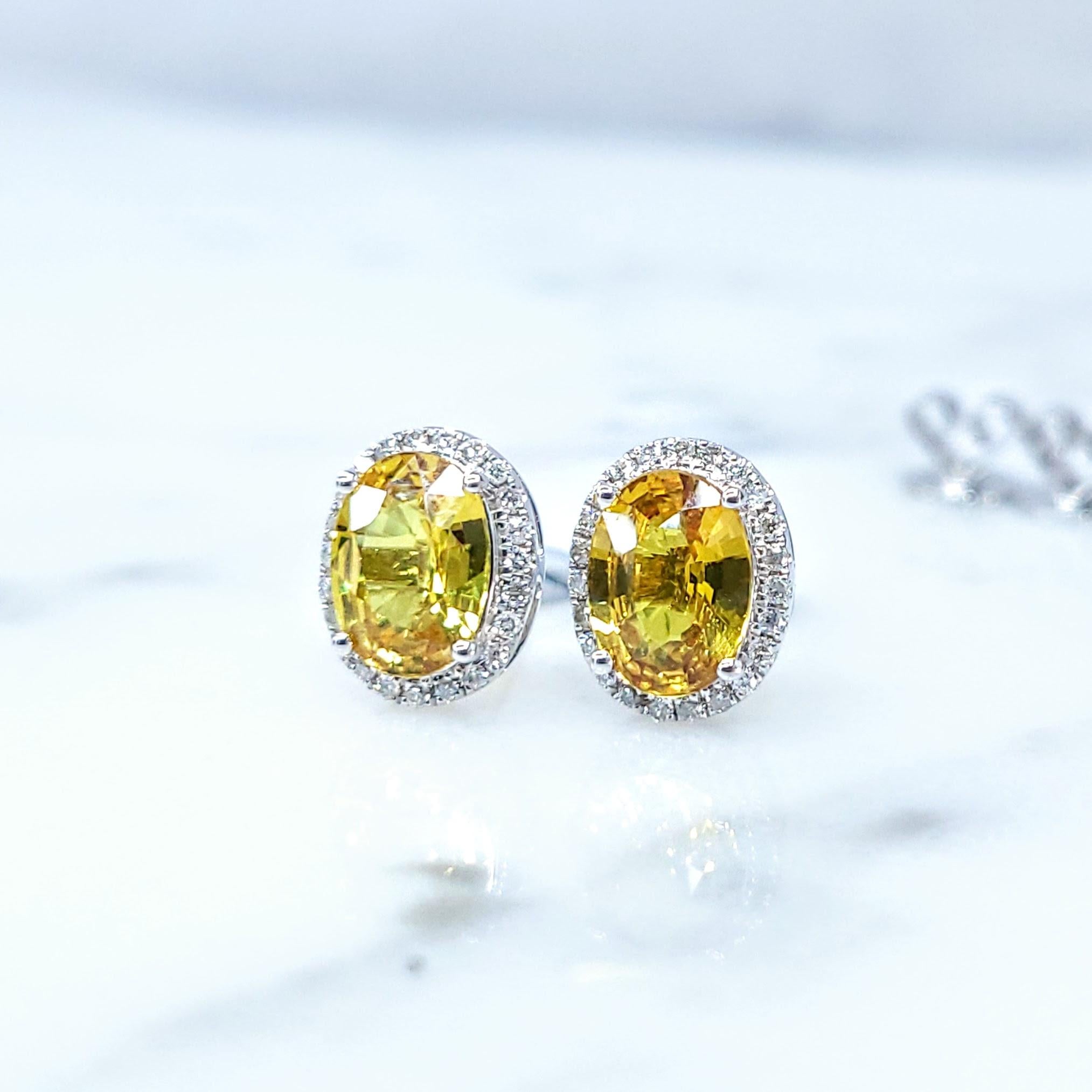 Women's IGI Certified 1.75 Carat Unheat Ceylon Yellow Sapphire & Diamond Earrings in 18K For Sale