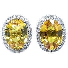 IGI-zertifizierte 1,75 Karat unbehandelte Ceylon-Ohrringe mit gelbem Saphir und Diamanten aus 18K