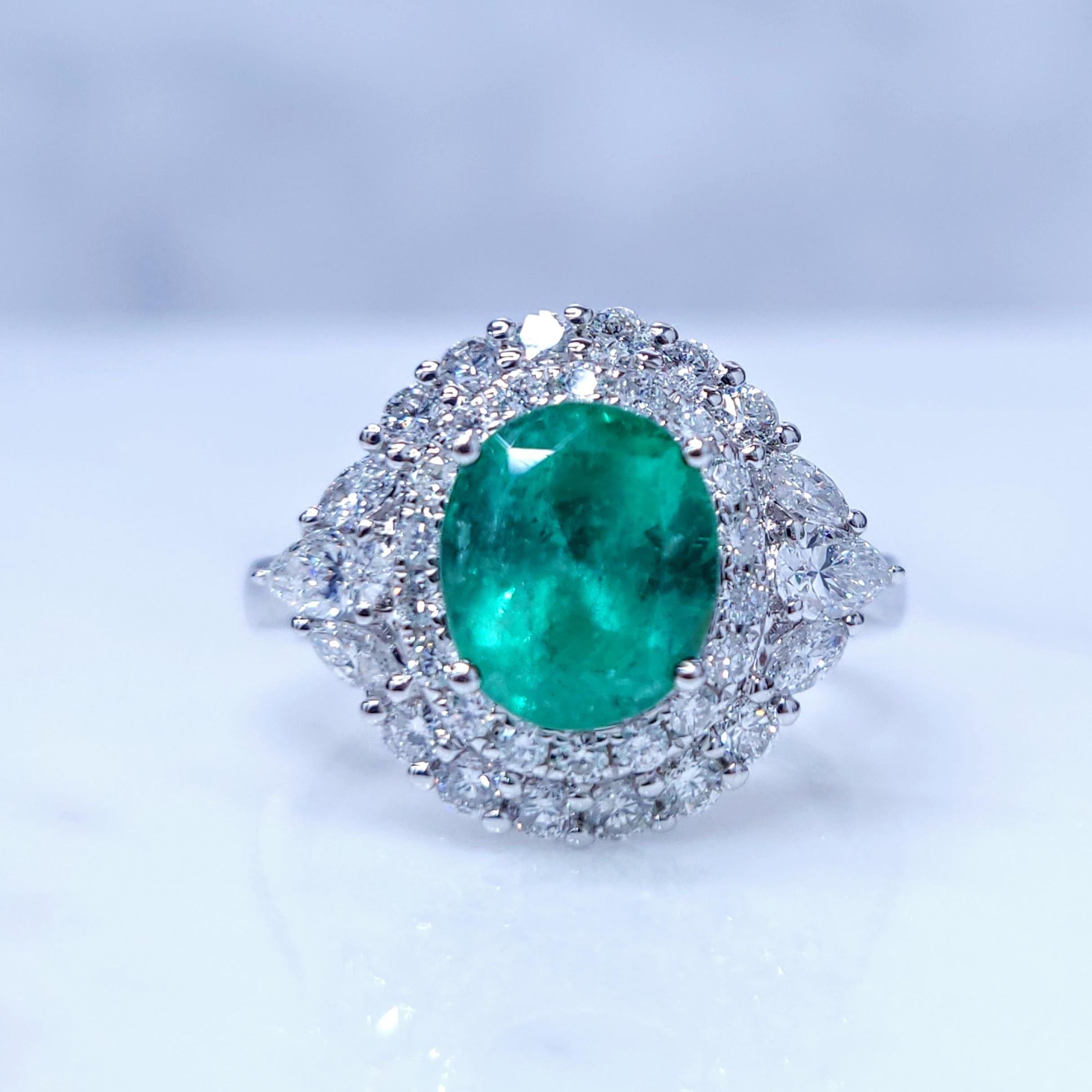 IGI zertifiziert 1,77 Karat kolumbianischen Smaragd & 0,83 Karat Diamant Ring Damen im Angebot
