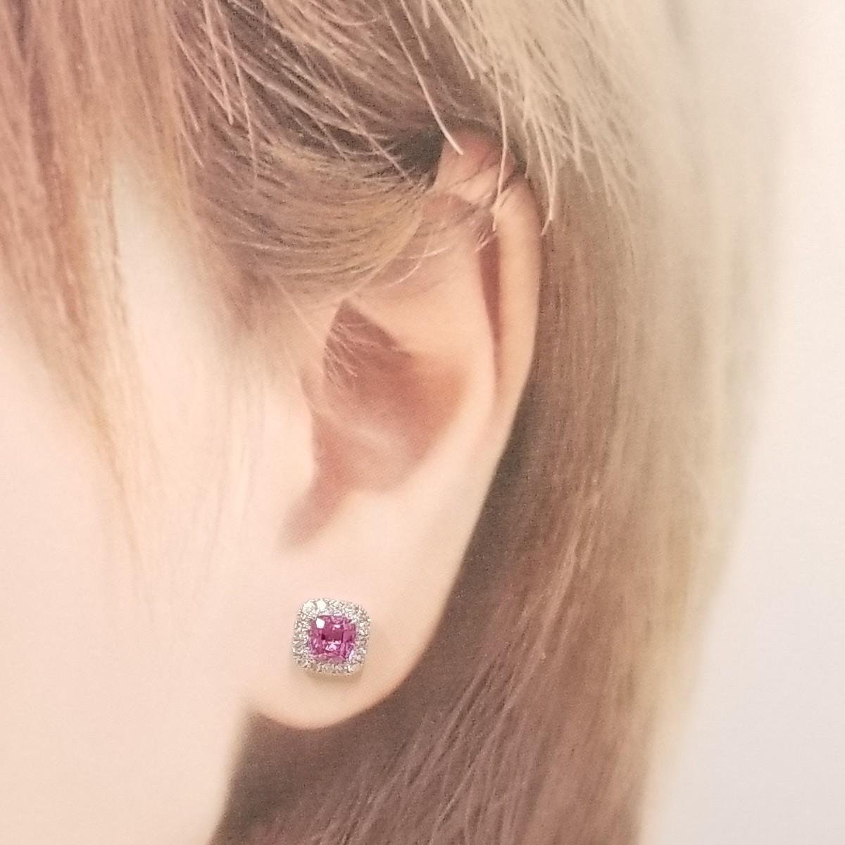 IGI Certified 1.78 Carat Pink Sapphire & Diamond Earring in 18K White Gold For Sale 1