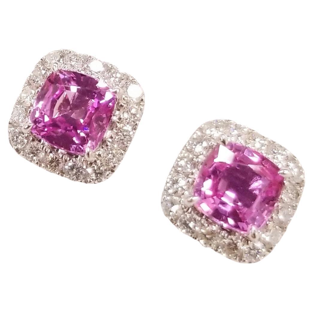 IGI Certified 1.78 Carat Pink Sapphire & Diamond Earring in 18K White Gold For Sale