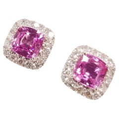 IGI Certified 1.78 Carat Pink Sapphire & Diamond Earring in 18K White Gold