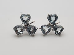 IGI Certified 18 CT Blue Aquamarine Diamond 14K White Gold Clover Earrings