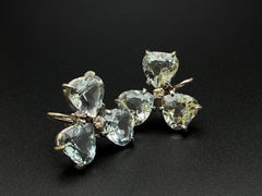 IGI Certified 18 CT Blue Aquamarine Diamond 14K White Gold Clover Earrings