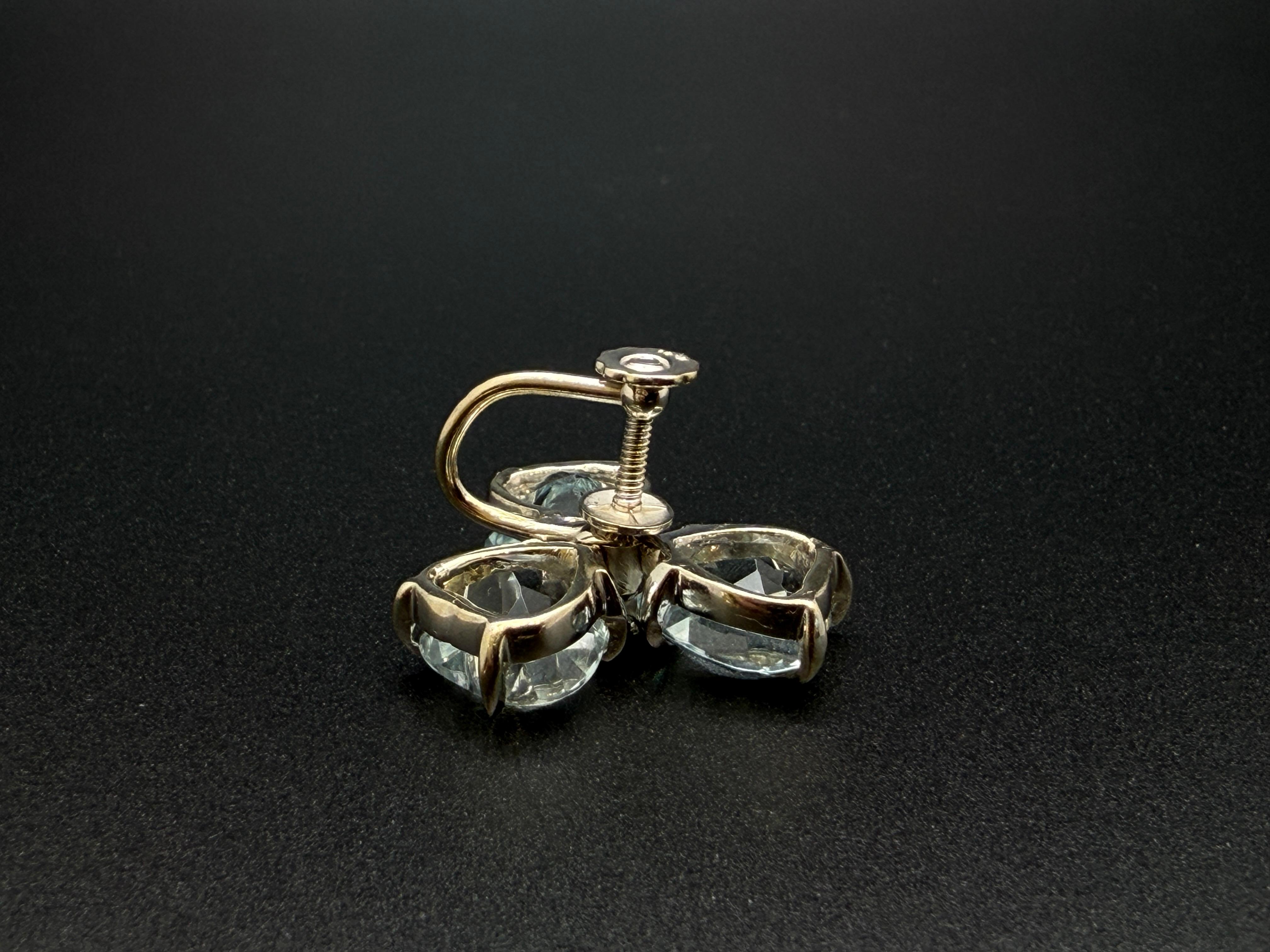 Orecchini a trifoglio in oro bianco 14K con diamante e acquamarina blu certificati IGI 18 CT in vendita 2