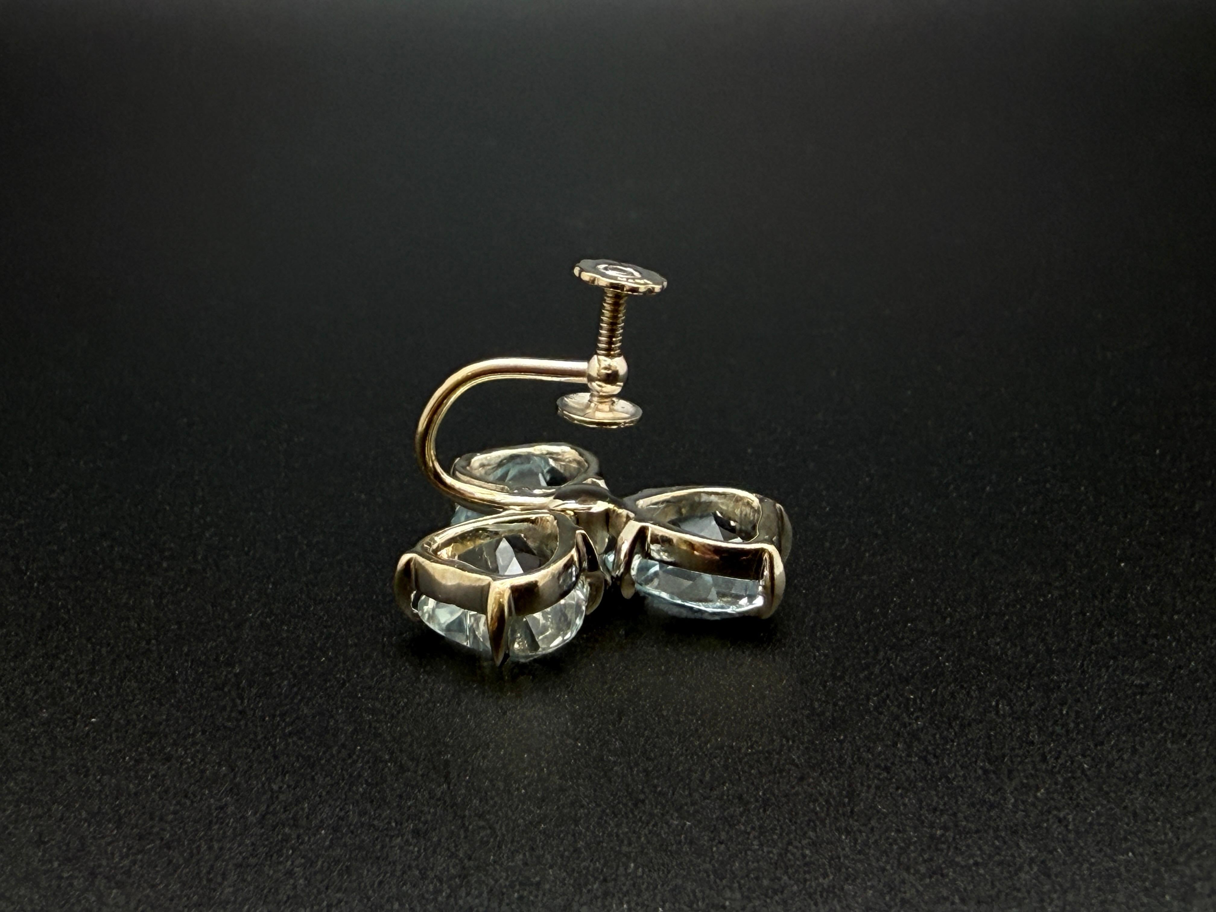 Orecchini a trifoglio in oro bianco 14K con diamante e acquamarina blu certificati IGI 18 CT in vendita 3