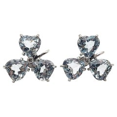 IGI Certified 18 CT Blue Aquamarine Diamond 14K White Gold Clover Earrings