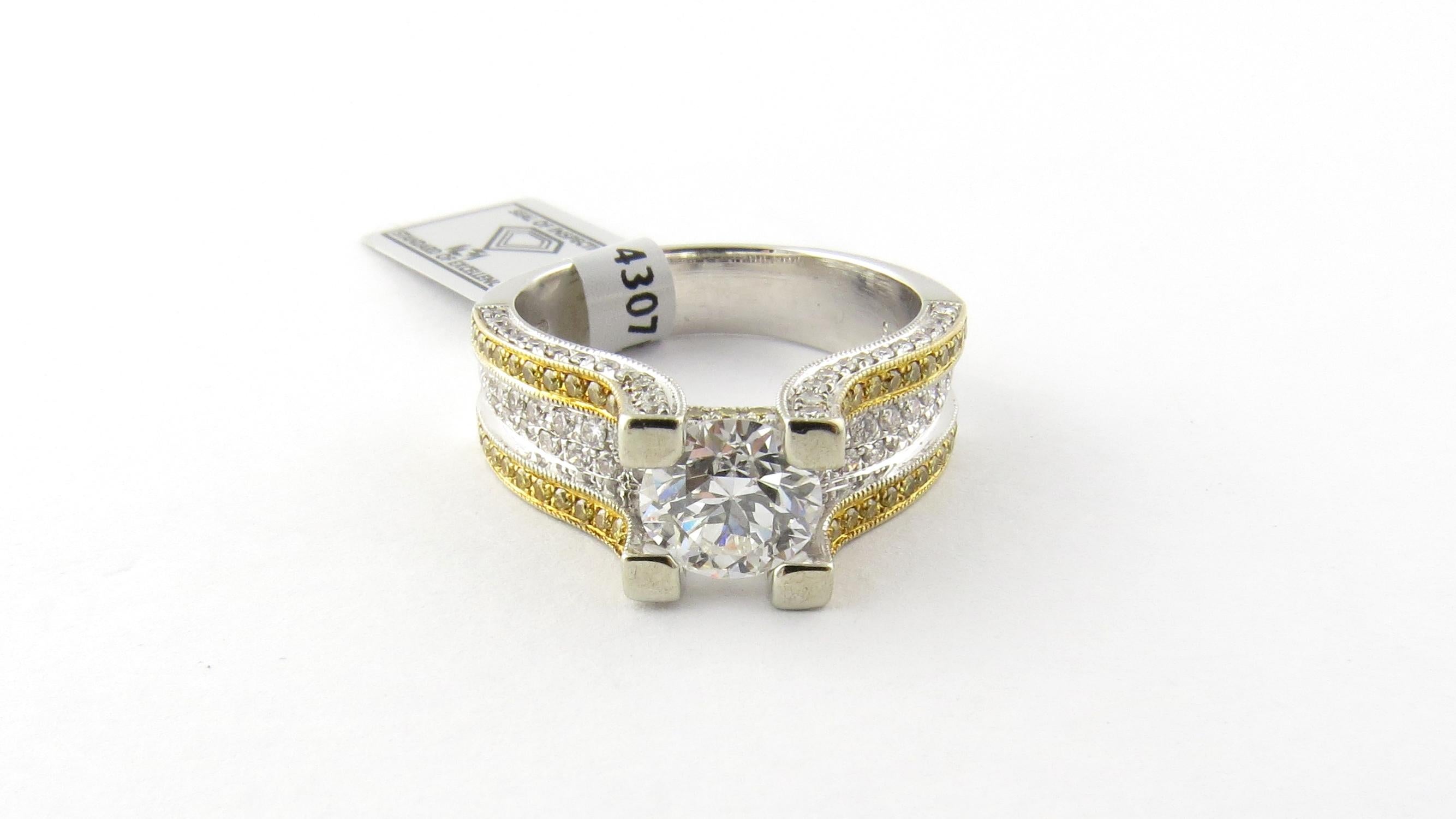 Women's IGI Certified 18 Karat White and Gold Natural White and Yellow Diamond Ring