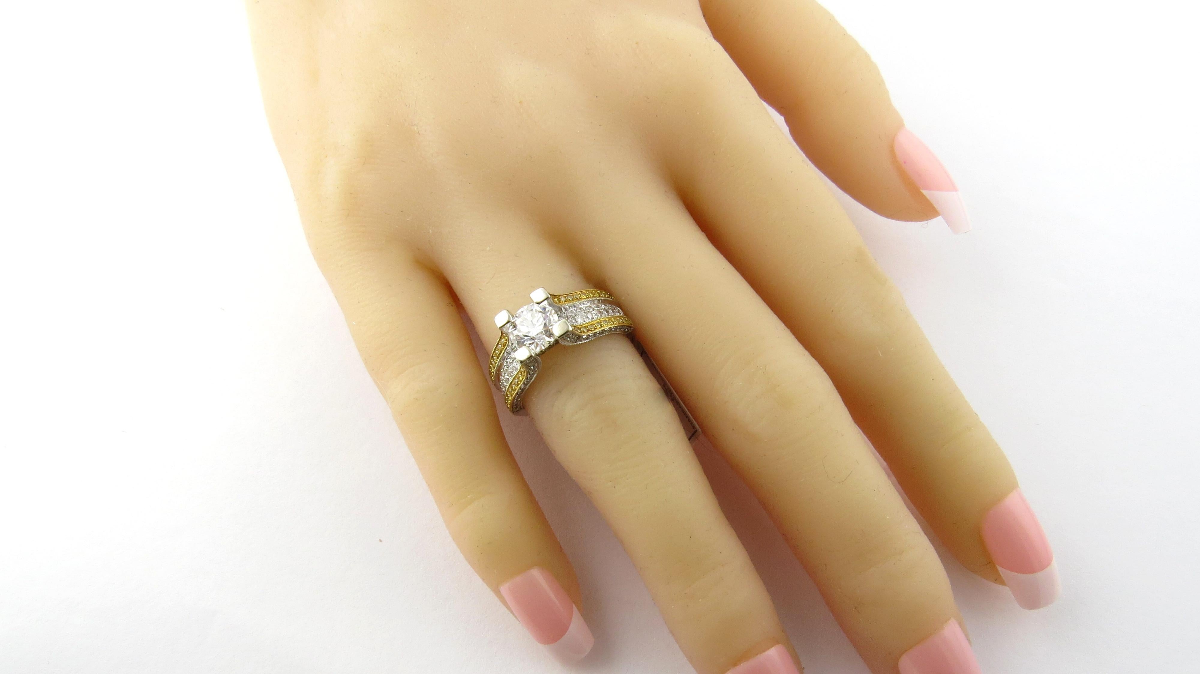 IGI Certified 18 Karat White and Gold Natural White and Yellow Diamond Ring 2
