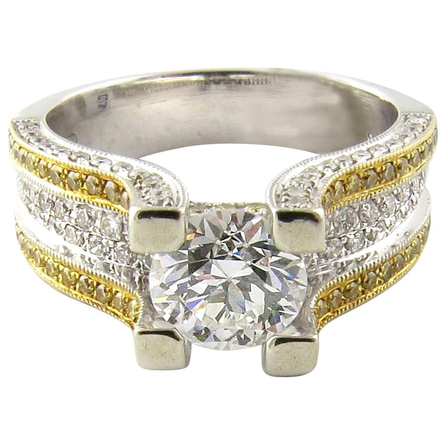 IGI Certified 18 Karat White and Gold Natural White and Yellow Diamond Ring