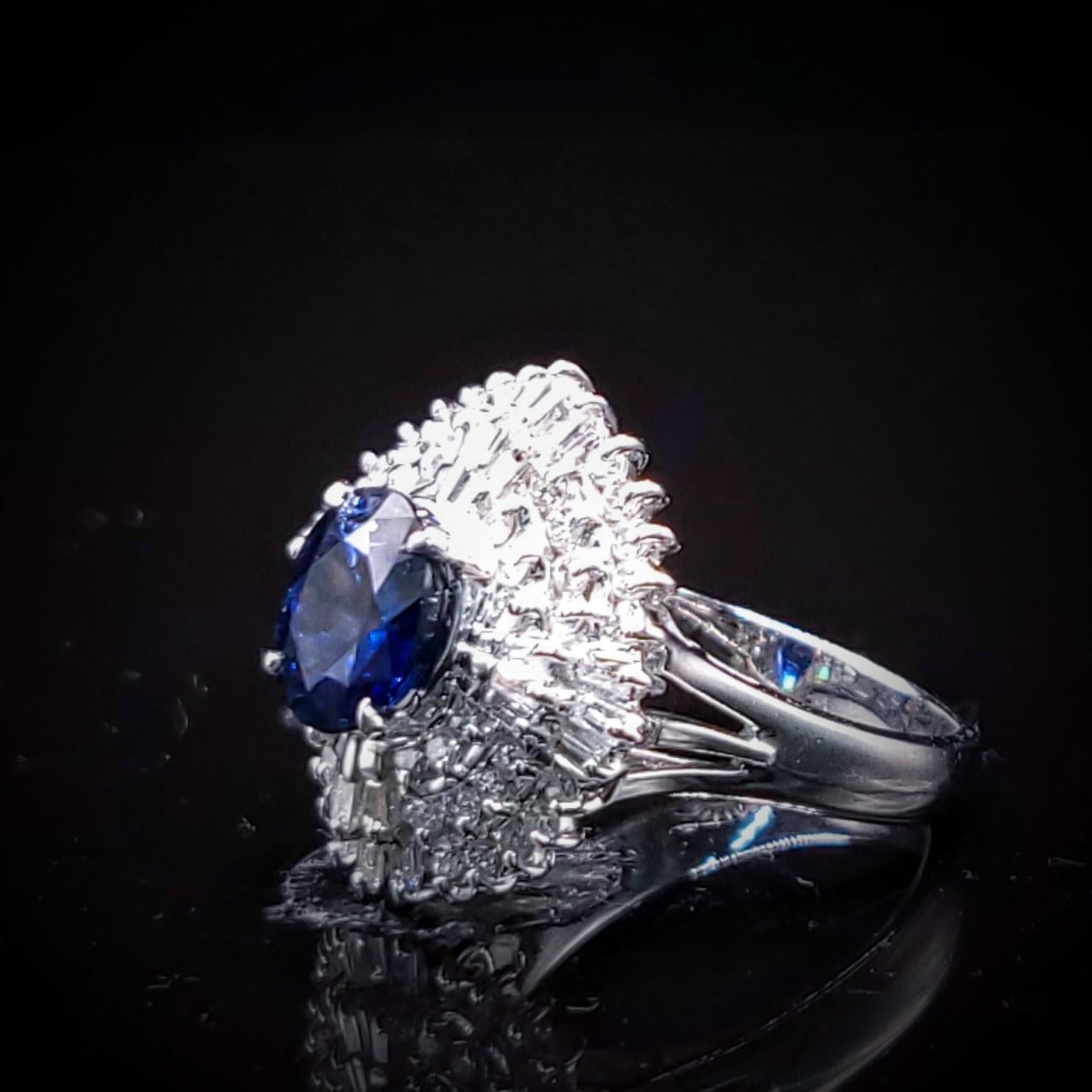 Anillo de Zafiro y Diamante en Platino de 1,81 Quilates Certificado IGI en venta 9