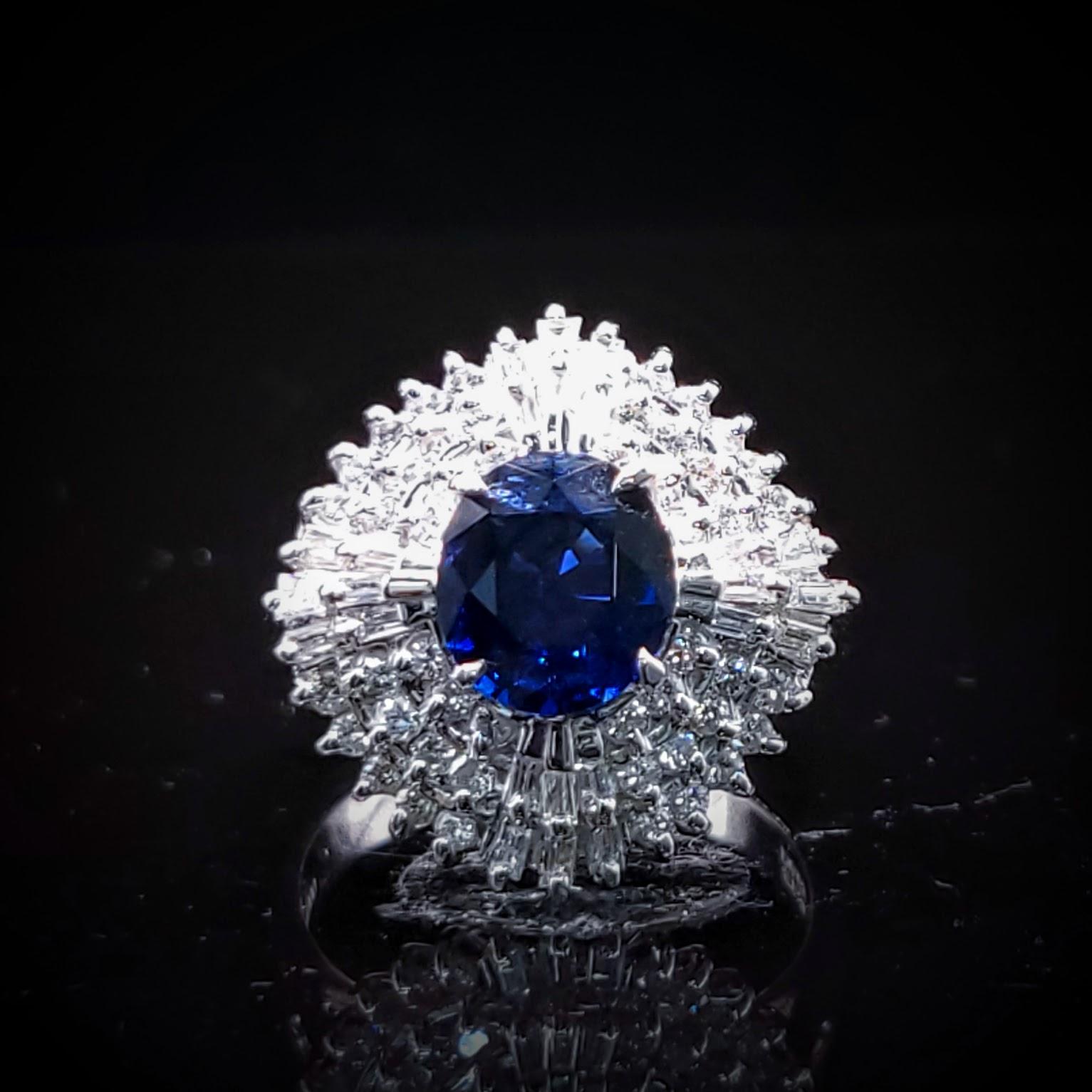 Anillo de Zafiro y Diamante en Platino de 1,81 Quilates Certificado IGI en venta 11