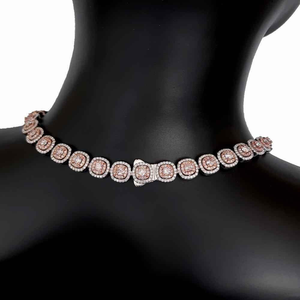 Round Cut IGI Certified 18.14ctw Round Fancy Pink Diamond Necklace 18K Rose & White Gold For Sale