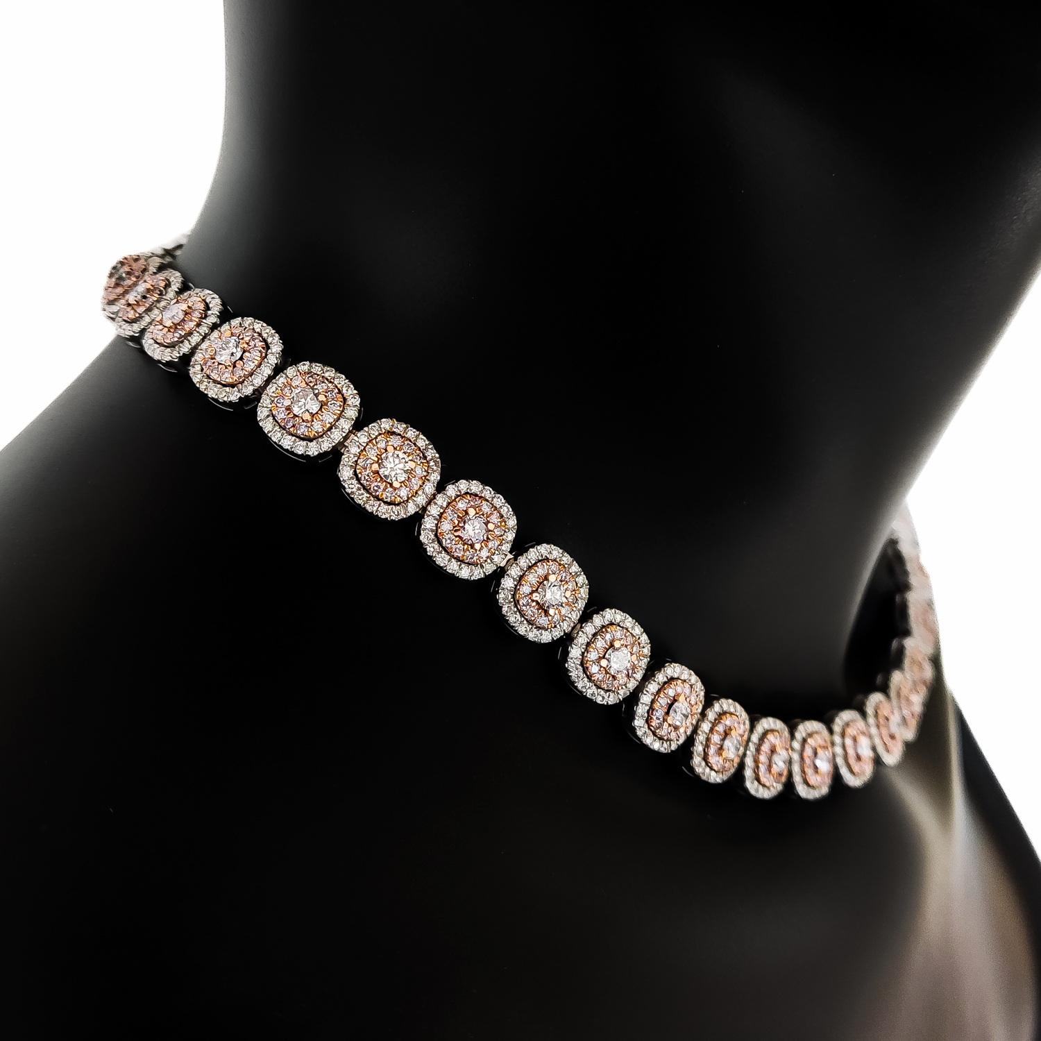IGI Certified 18.14ctw Round Fancy Pink Diamond Necklace 18K Rose & White Gold For Sale 2