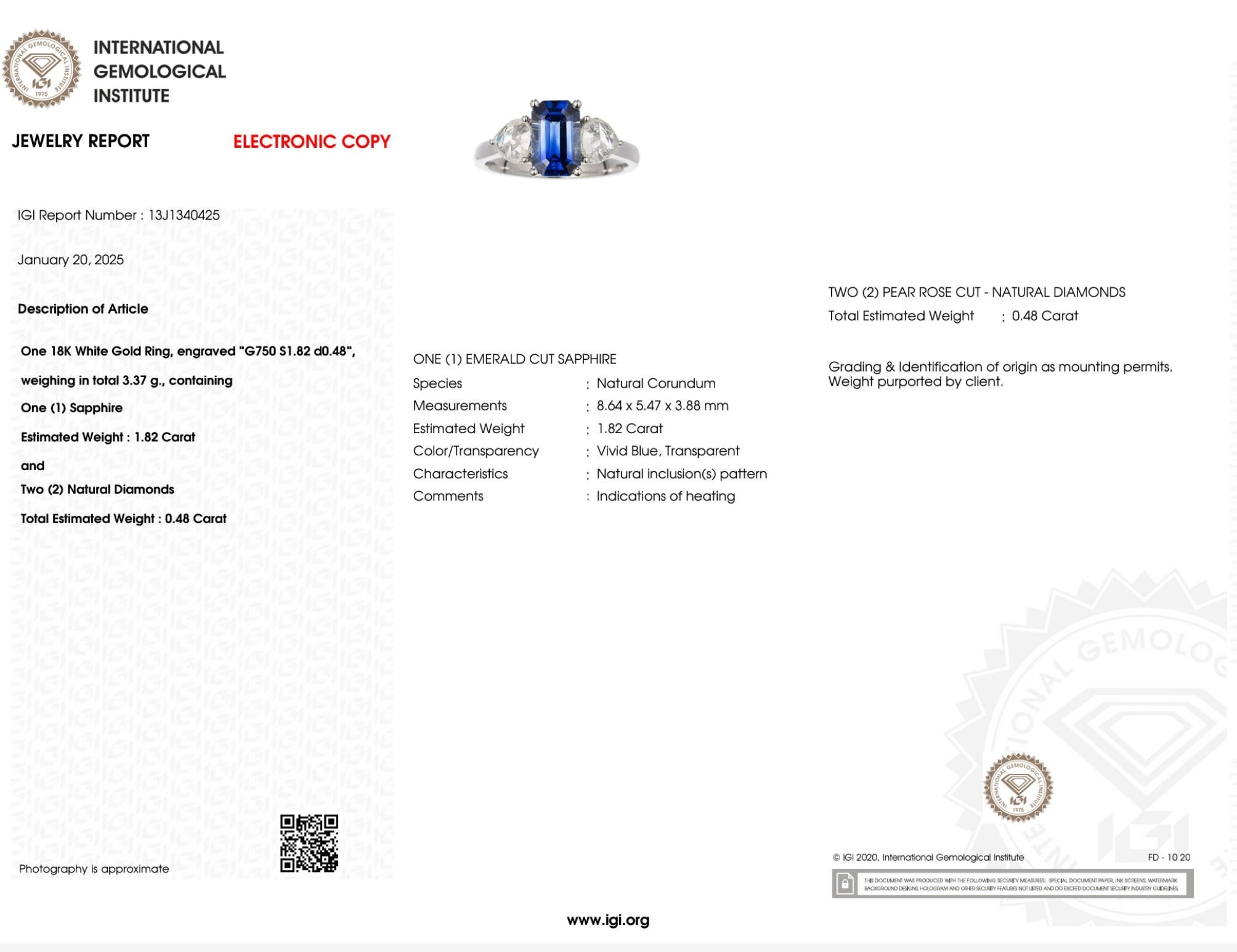 IGI-zertifizierter 1,82 Karat blauer Saphir & Diamantring aus 18 Karat Weißgold im Angebot 4