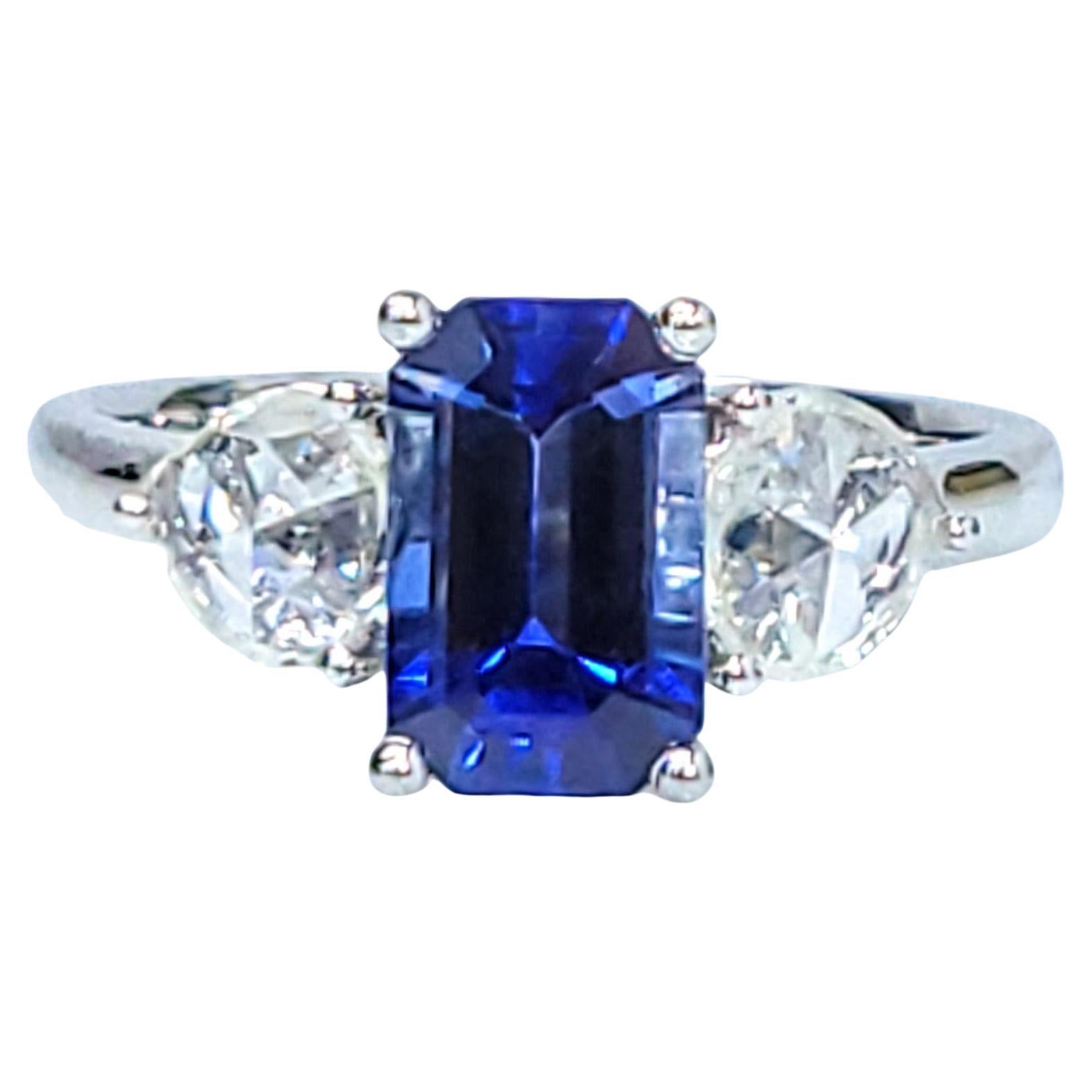 IGI Certified 1.82 Carat Blue Sapphire & Diamond Ring in 18K White Gold