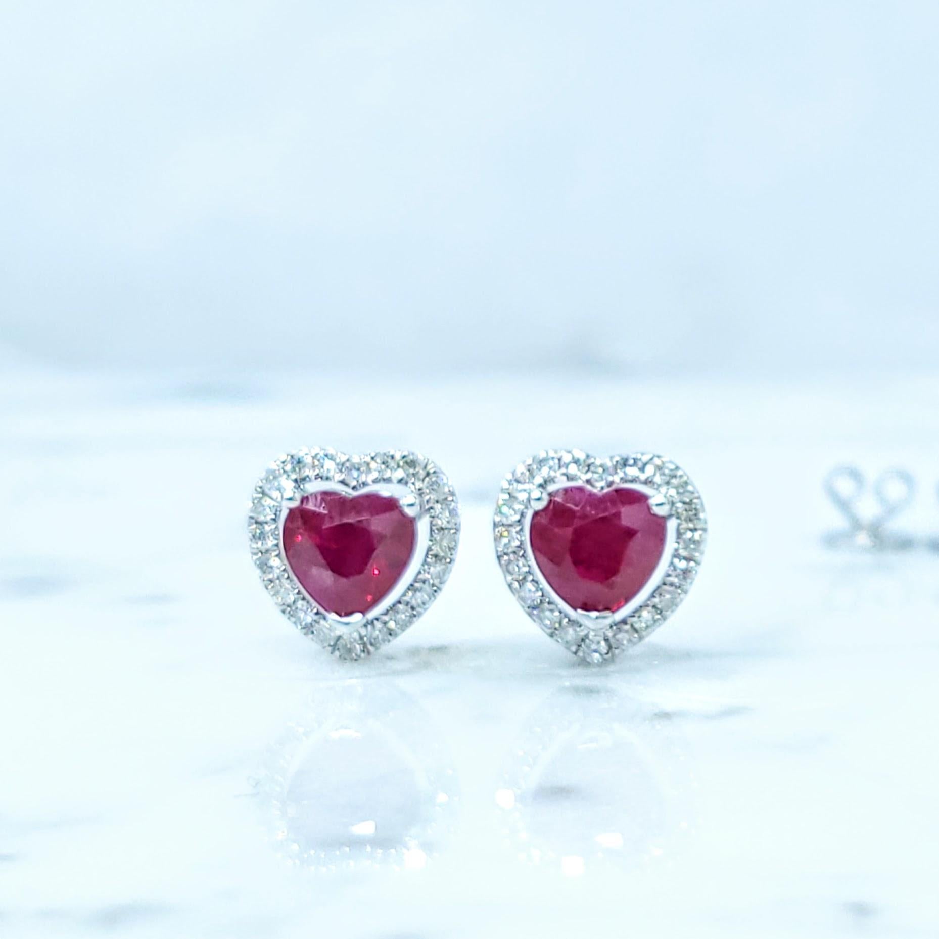 Boucles d'oreilles en or blanc 18 carats certifiées IGI avec rubis de Birmanie et diamants de 1,82 carat Pour femmes en vente