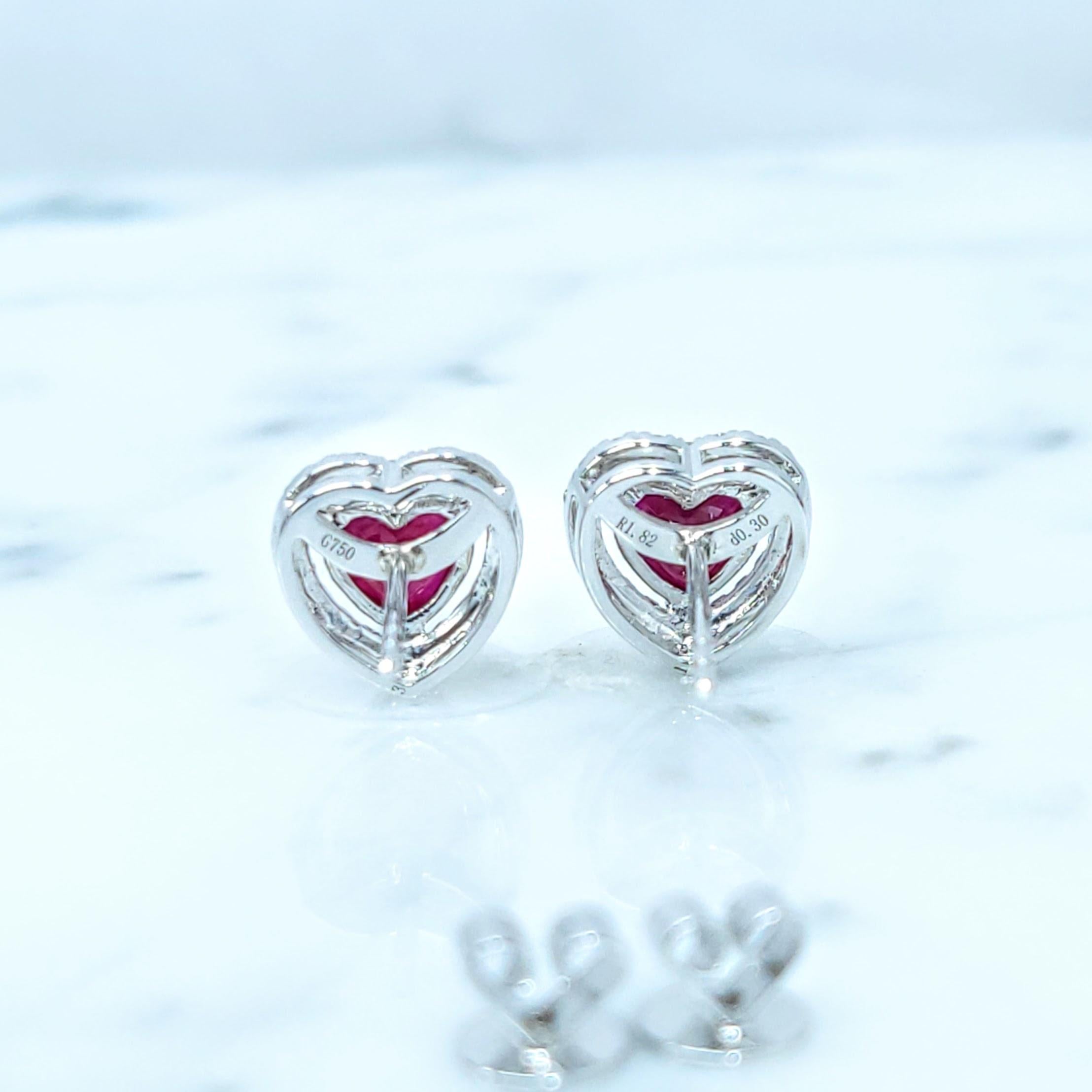 Boucles d'oreilles en or blanc 18 carats certifiées IGI avec rubis de Birmanie et diamants de 1,82 carat en vente 3