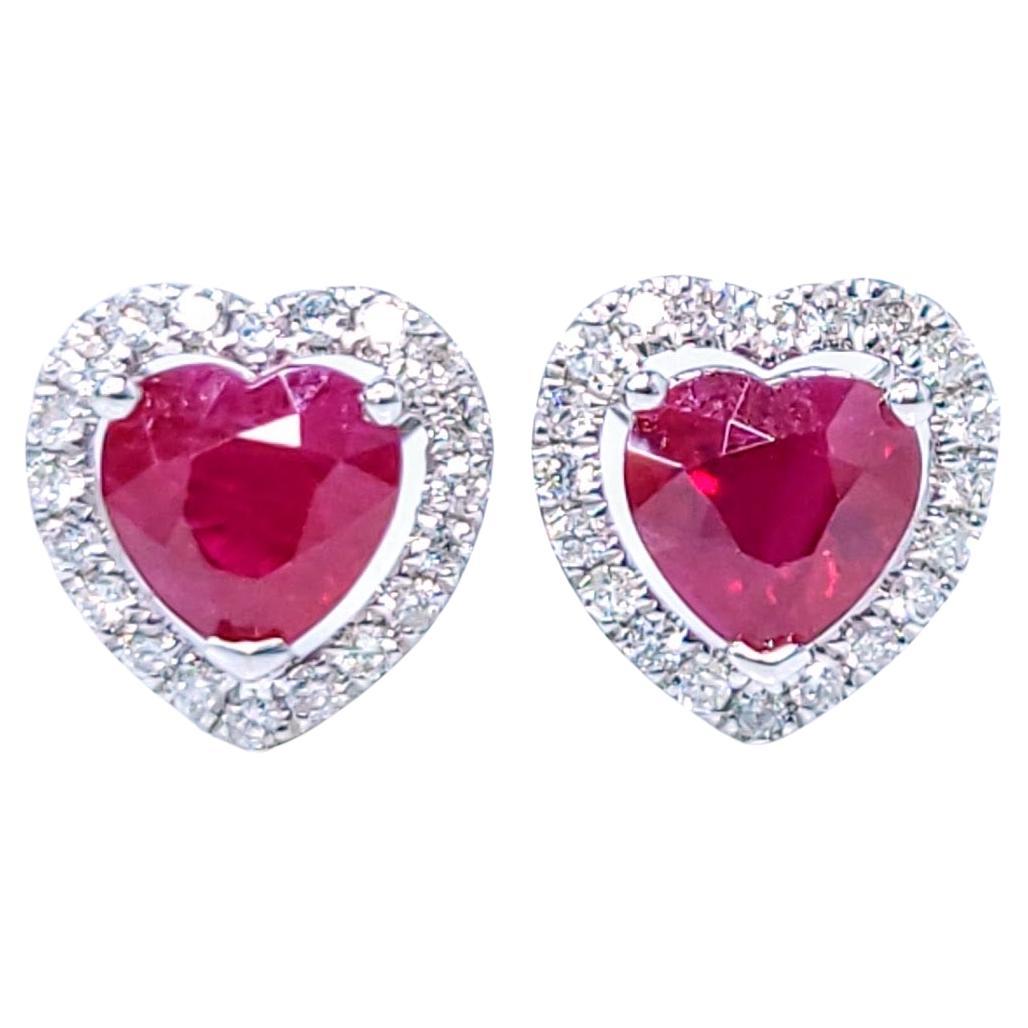 Orecchini con rubino di Birmania e diamanti da 1,82 carati certificati IGI in oro bianco 18 carati