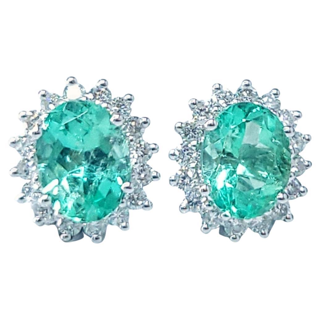 IGI Certified 1.83 Carat Colombian Emerald & Diamond Earrings in 18K White Gold