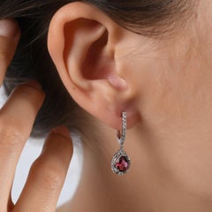 IGI Certified 1.85 Carat Natural Garnet and Diamond Drop Earrings in 14K Gold