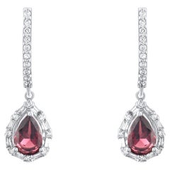 Orecchini pendenti con granato naturale e diamanti certificati IGI da 1,85 carati, in oro 14K