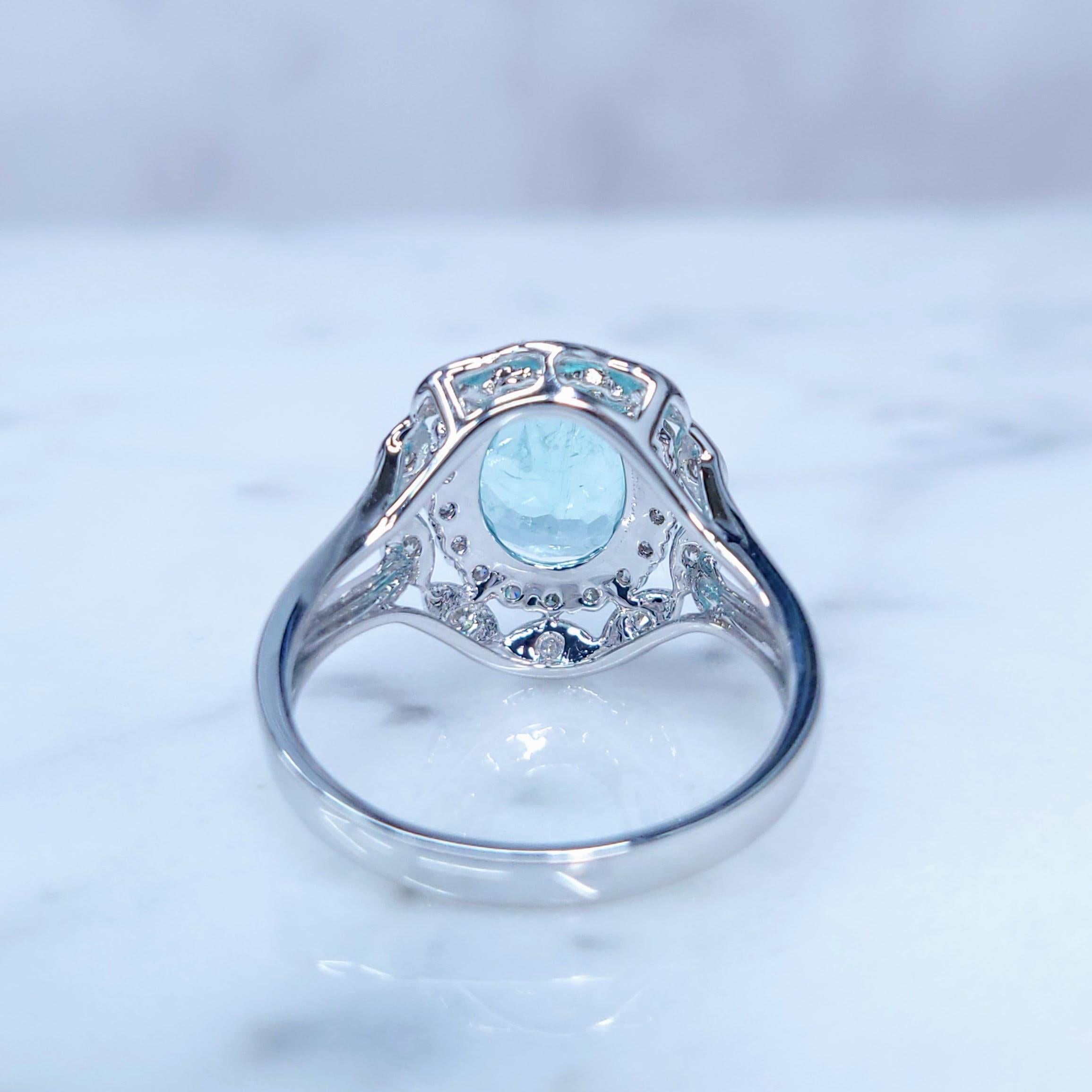 IGI Certified 1.85 Carat Paraiba & Diamond Ring in 18K White Gold For Sale 1