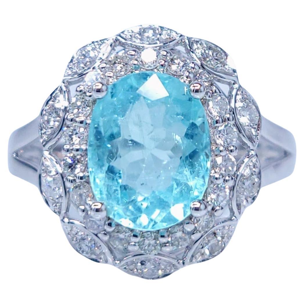 IGI Certified 1.85 Carat Paraiba & Diamond Ring in 18K White Gold