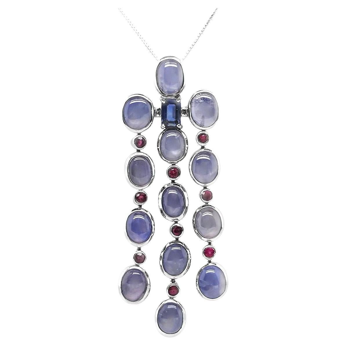 IGI Certified 18.56ct Untreated Star Sapphires, Sapphires & Rubies Gold Necklace