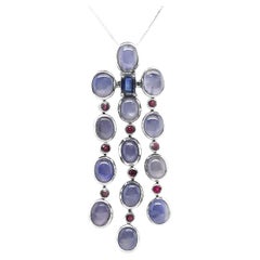 IGI Certified 18.56ct Untreated Star Sapphires, Sapphires & Rubies Gold Necklace
