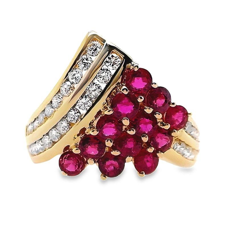 Women's or Men's IGI Certified 1.85ct Natural Rubies 0.65ct Natural Diamonds 18K Yellow Gold Ring For Sale