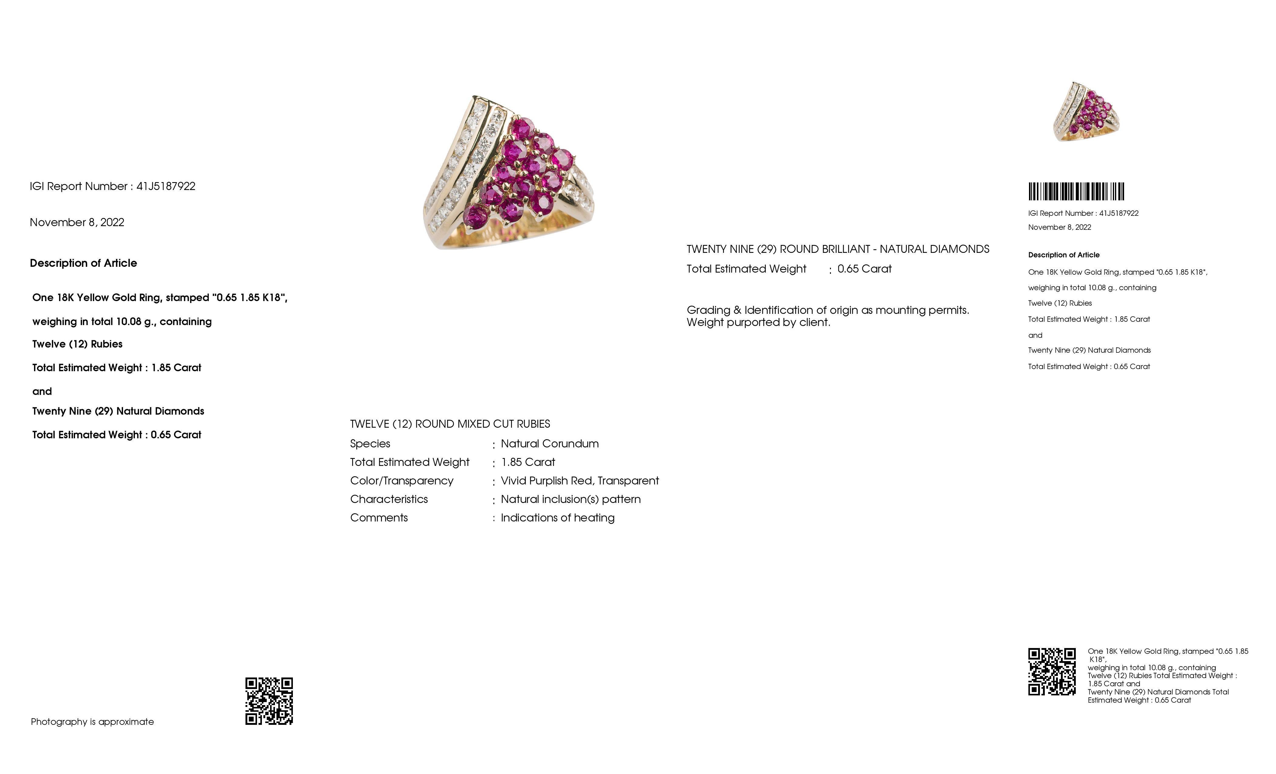IGI Certified 1.85ct Natural Rubies 0.65ct Natural Diamonds 18K Yellow Gold Ring 2