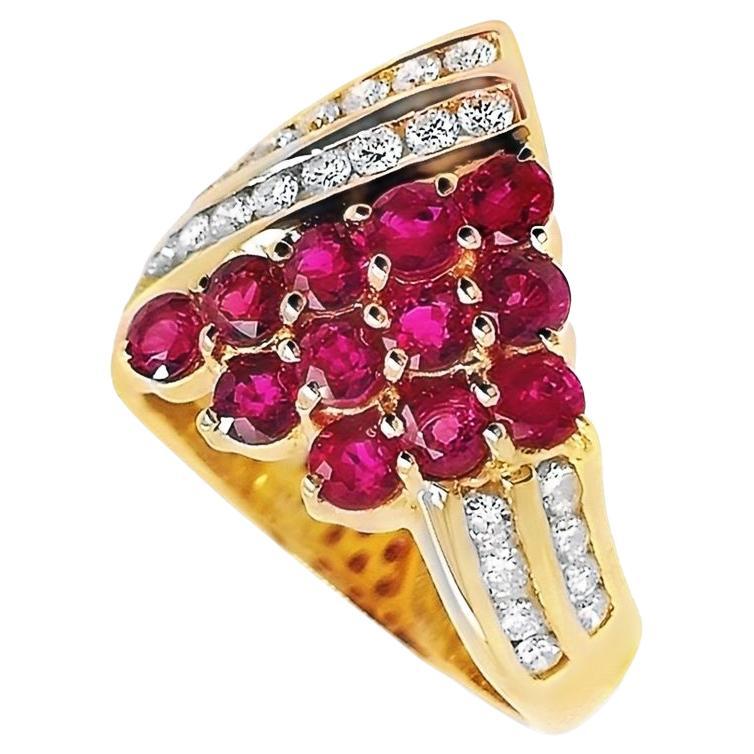 IGI Certified 1.85ct Natural Rubies 0.65ct Natural Diamonds 18K Yellow Gold Ring For Sale