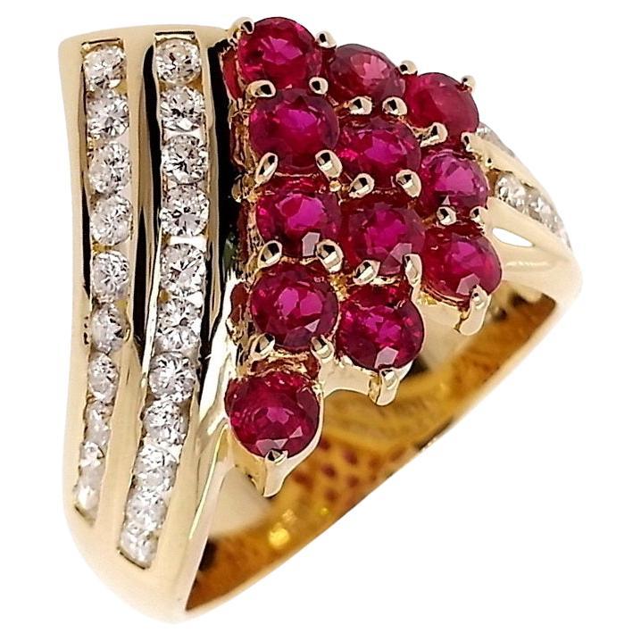 Goldring mit IGI-zertifizierten 1,85 Karat natürlichen Rubinen und 0,65 ...
