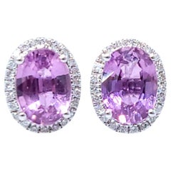 Orecchini con zaffiro e diamante certificati IGI da 1,85 carati senza calore in oro bianco 18 carati