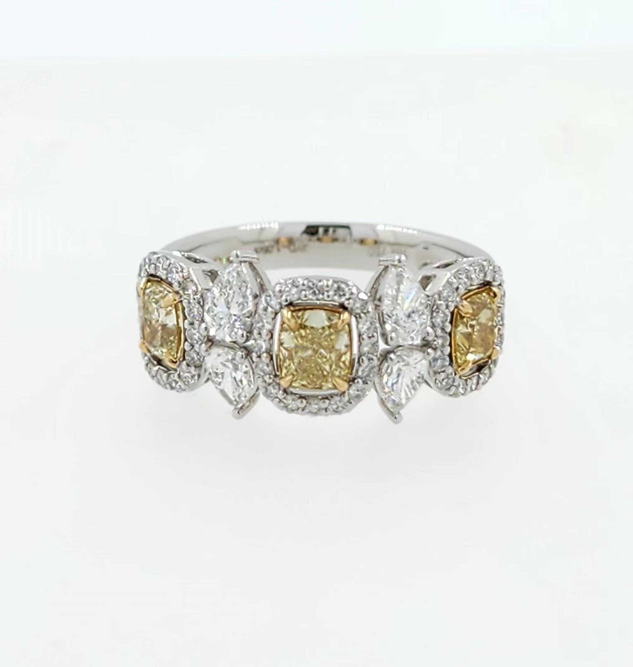 Women's IGI Certified 1.87 Carat Yellow Diamond Fancy Diamond Rings in 18K White Gold For Sale