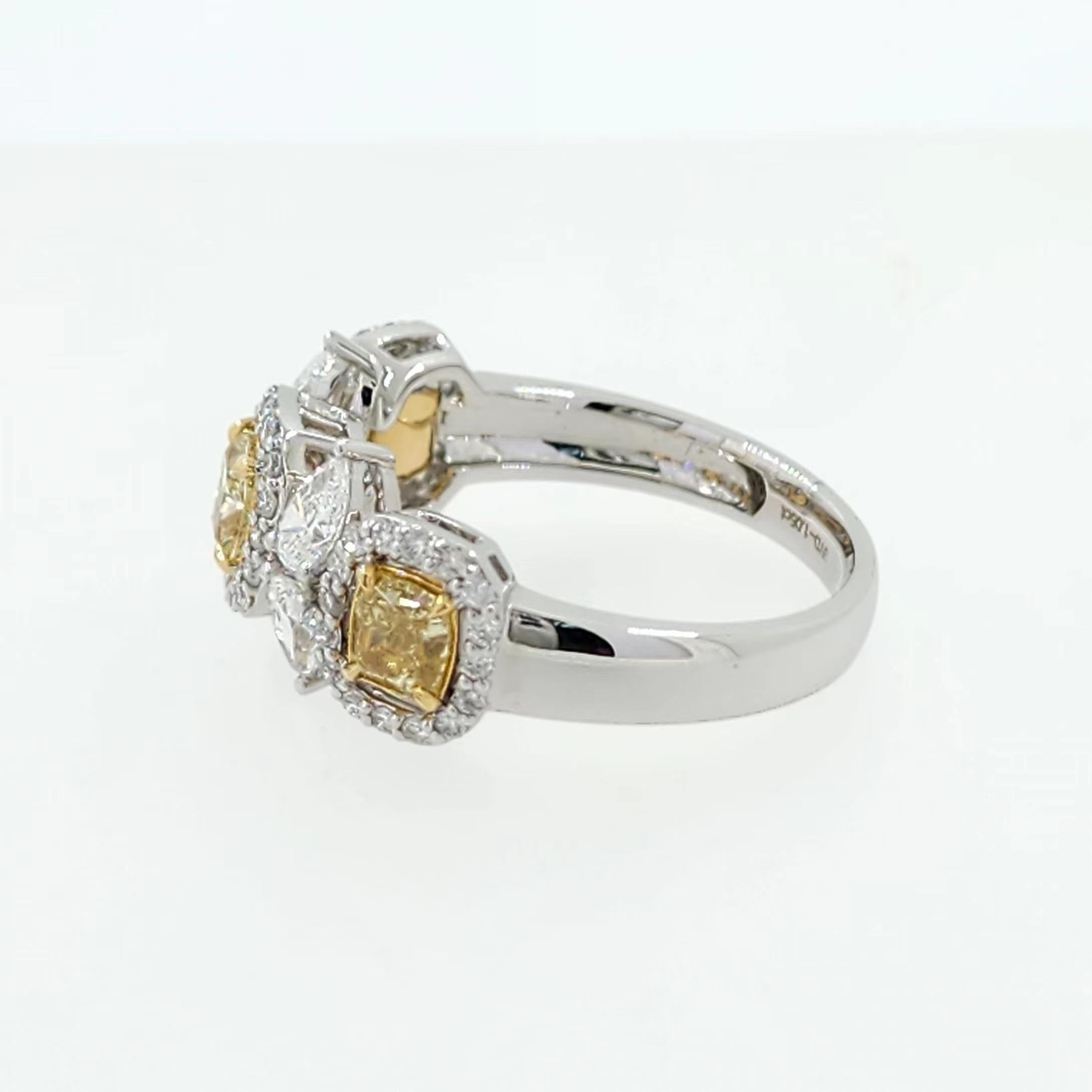 IGI Certified 1.87 Carat Yellow Diamond Fancy Diamond Rings in 18K White Gold For Sale 2