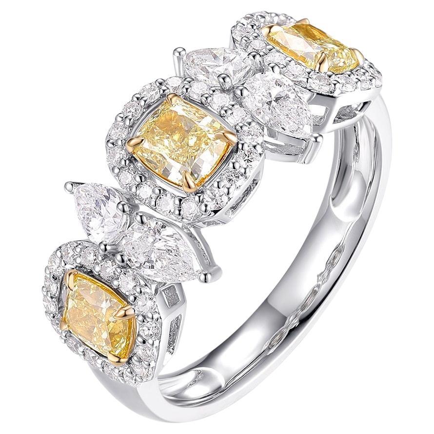 Anillos de diamantes de fantasía de oro blanco de 18 quilates con certificado IGI de 1,87 quilates de diamante amarillo