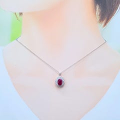 IGI Certified 1.89 Carat Burma Ruby and Diamond Pendant in 18K White Gold