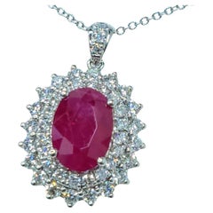 IGI Certified 1.89 Carat Burma Ruby and Diamond Pendant in 18K White Gold