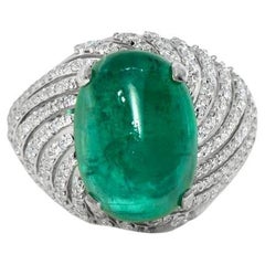 IGI 18K 8.42 Ct Emerald&Diamond Antique Art Deco Style Engagement Ring